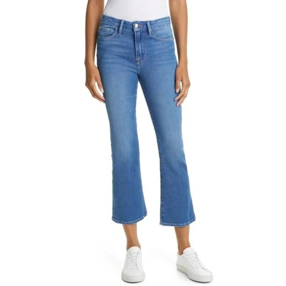 FRAME Le‎ Crop Mini Boot Jeans Cromwell Blue High Rise Denim Womens Size 29